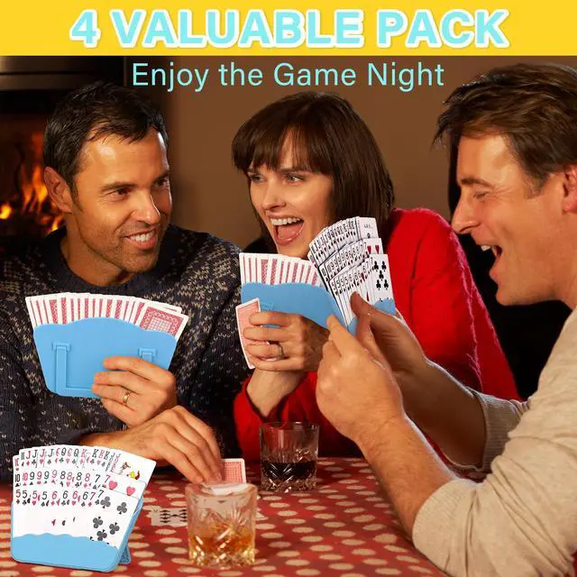 Alt view image 3 of 7 - Card Holders for Playing Cards - 4 Pack Playing Card Holder w/Foldable Stand for Stocking Stuffers, Travel Games, Seniors, Little Hand or Arthritis Hand, UNO, Poker, for Holidays Game Night