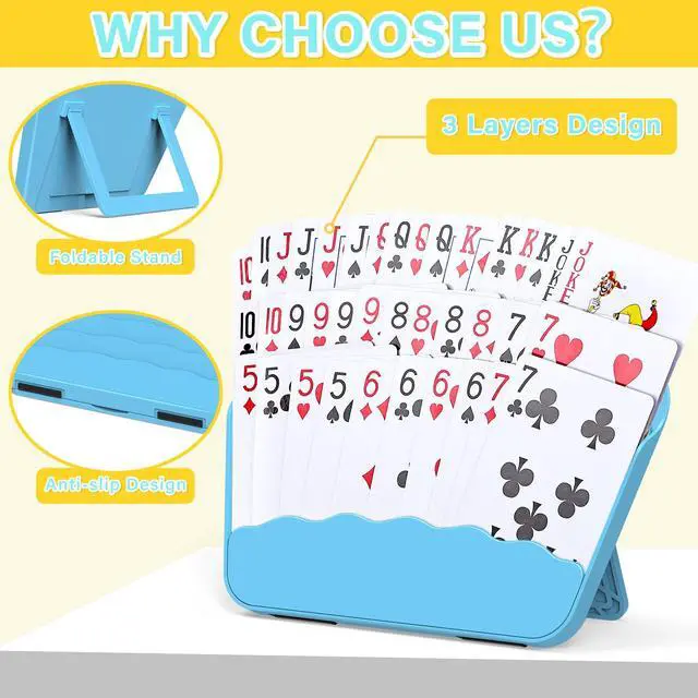 Alt view image 4 of 7 - Card Holders for Playing Cards - 4 Pack Playing Card Holder w/Foldable Stand for Stocking Stuffers, Travel Games, Seniors, Little Hand or Arthritis Hand, UNO, Poker, for Holidays Game Night