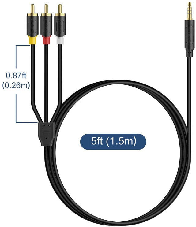 Alt view image 7 of 7 - 3.5mm to RCA AV Cable, Audio/Video Transmission, 1/8" TRRS to 3 RCA Male Plug AUX Cable Cord, Compatible with Sony TV, DVD Player, Camcorder, Handycam, 5 ft (Pack of 2)