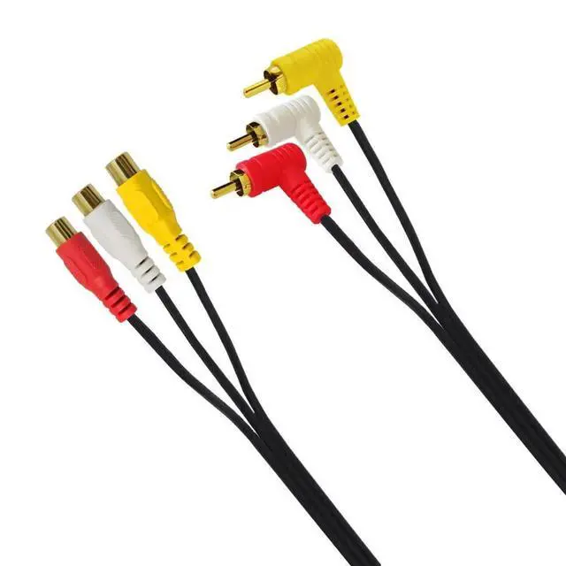 Alt view image 3 of 5 - RCA Audio Video Cable - Gold Plated 90 Degree Right Angle 3 RCA Male to Female Audio Video Cable 1.5m/5ft (F to M Bend)