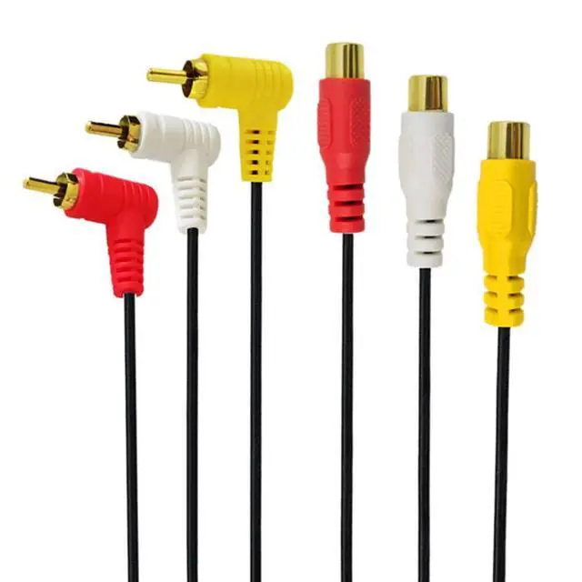Alt view image 4 of 5 - RCA Audio Video Cable - Gold Plated 90 Degree Right Angle 3 RCA Male to Female Audio Video Cable 1.5m/5ft (F to M Bend)