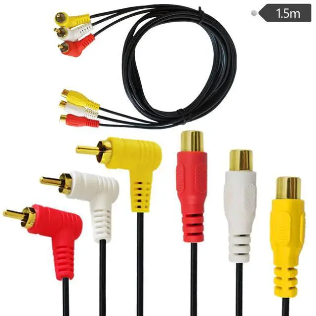 Alt view image 2 of 5 - RCA Audio Video Cable - Gold Plated 90 Degree Right Angle 3 RCA Male to Female Audio Video Cable 1.5m/5ft (F to M Bend)