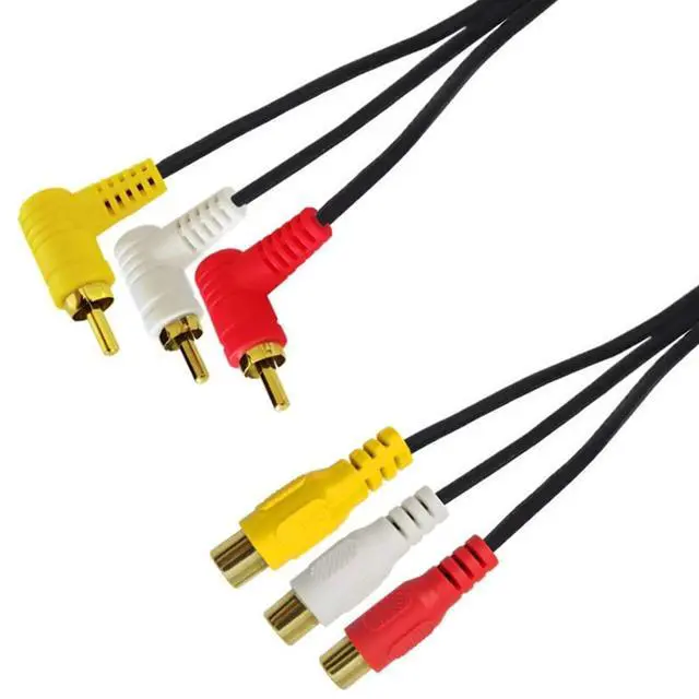 Alt view image 5 of 5 - RCA Audio Video Cable - Gold Plated 90 Degree Right Angle 3 RCA Male to Female Audio Video Cable 1.5m/5ft (F to M Bend)
