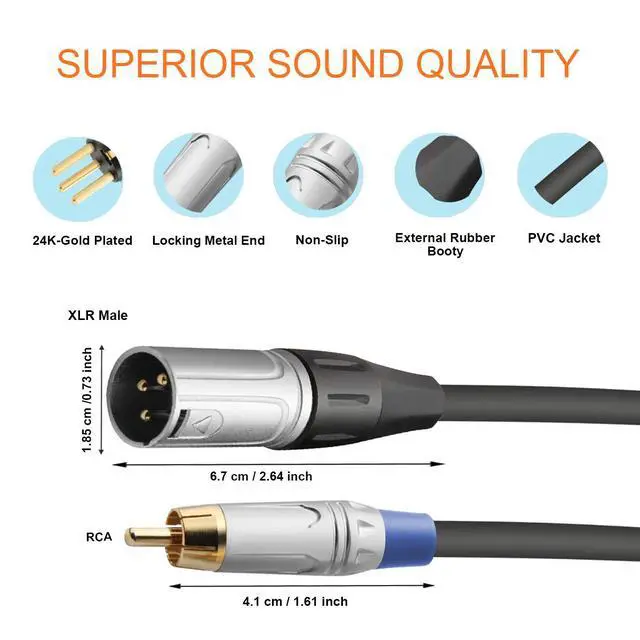 Alt view image 3 of 7 - 2 RCA to XLR Male Unbalanced Cable Y-Splitter, 3.3 FT/1m