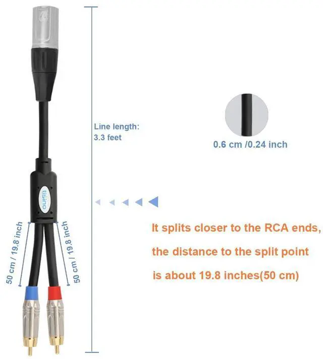 Alt view image 6 of 7 - 2 RCA to XLR Male Unbalanced Cable Y-Splitter, 3.3 FT/1m