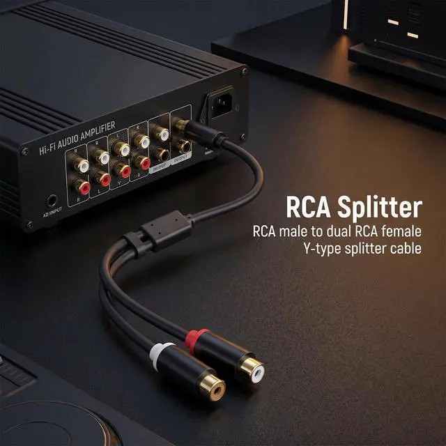 Alt view image 2 of 7 - 1 Male to 2 Female RCA Splitter, RCA Y Cable (0.98ft/30cm)
