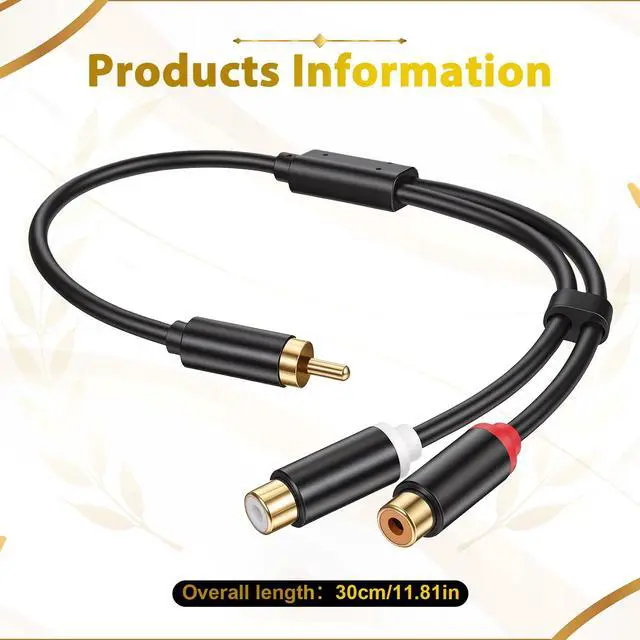 Alt view image 7 of 7 - 1 Male to 2 Female RCA Splitter, RCA Y Cable (0.98ft/30cm)