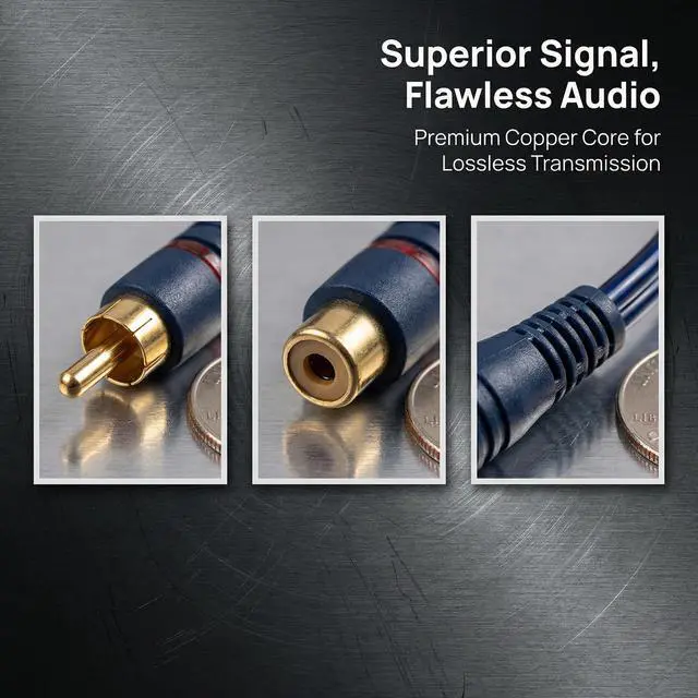 Alt view image 3 of 7 - 2 Packs RCA Y Splitter Cable 1 Male to 2 Female, 0.2m/8inch RCA Splitter Adapter Cable, Audio Video Y Adapter for Subwoofer, Speaker, Home Theater, Amplifierr