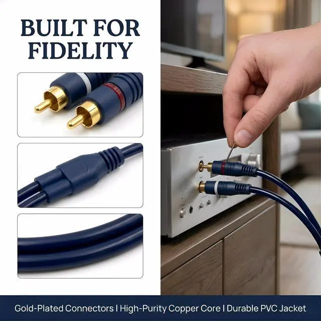 Alt view image 5 of 7 - 2 Packs RCA Y Splitter Cable 1 Male to 2 Female, 0.2m/8inch RCA Splitter Adapter Cable, Audio Video Y Adapter for Subwoofer, Speaker, Home Theater, Amplifierr
