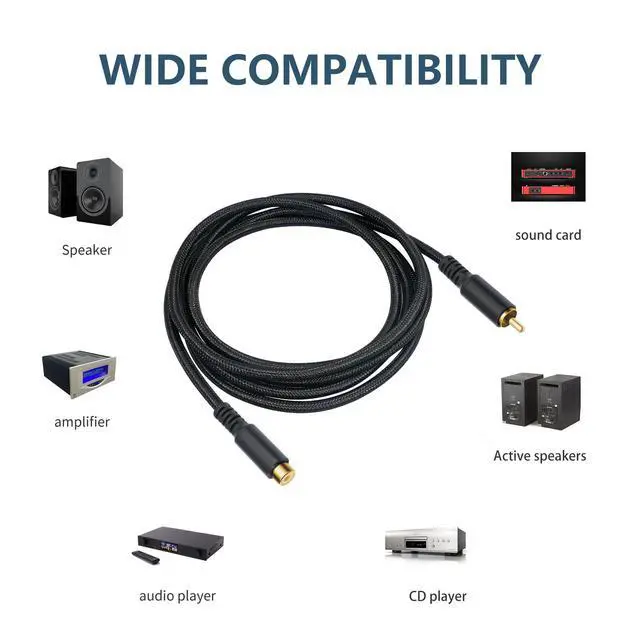 Alt view image 4 of 7 - RCA Extension Audio Cable Male to Famale, RCA Stereo Audio Cable Hi-Fi Sound Gold Plated Copper Shell Nylon-Braided(10 Feet)
