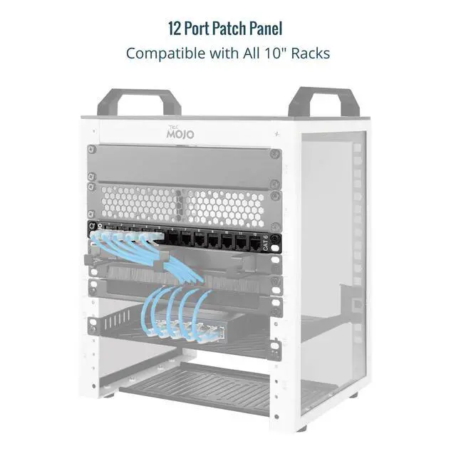 Alt view image 4 of 7 - 12-Port Cat6 Patch Panel, 0.5U Rack Mount Modular Panel with Keystone Coupler, for 10" Server Rack & Network Cabinet, Gigabit Ethernet, Black