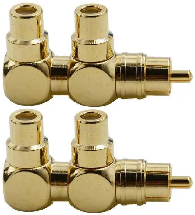Main image of 2PCS RCA Splitter Adapter Male to Two Female Right Angle Plug Audio Video Connector Copper Gold Plated AV Splitter