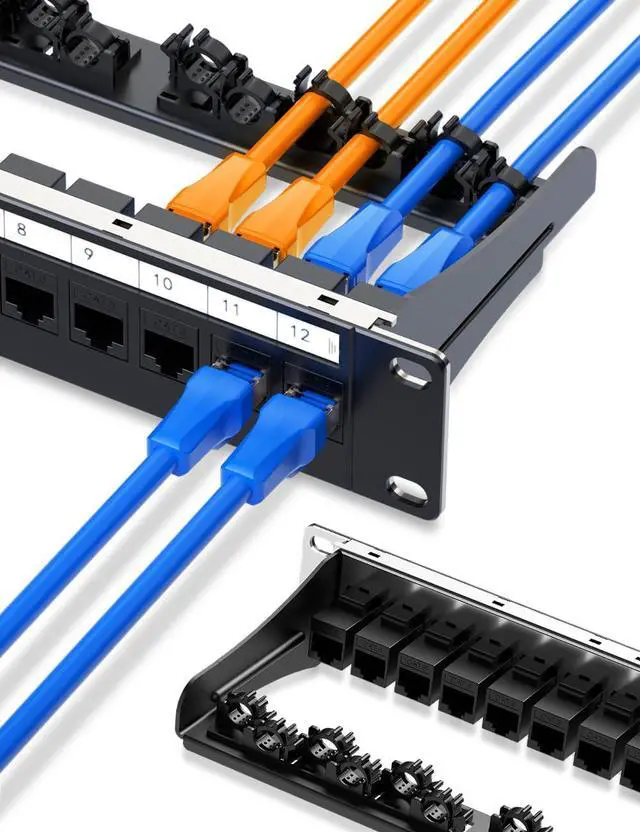 Main image of 1U 12 Port Patch Panel Cat6 Keystone Patch Panel (EC Listed) RJ45 UTP with Smart Cable Management for 10 Inch Rackmount