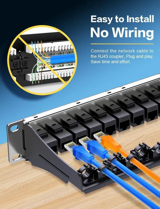 Alt view image 3 of 7 - 1U 12 Port Patch Panel Cat6 Keystone Patch Panel (EC Listed) RJ45 UTP with Smart Cable Management for 10 Inch Rackmount
