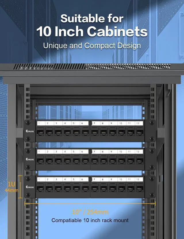 Alt view image 6 of 7 - 1U 12 Port Patch Panel Cat6 Keystone Patch Panel (EC Listed) RJ45 UTP with Smart Cable Management for 10 Inch Rackmount