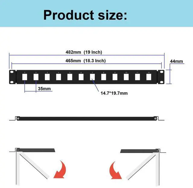 Alt view image 2 of 5 - 1U Hinged 12 Port Blank Keystone Patch Panel
