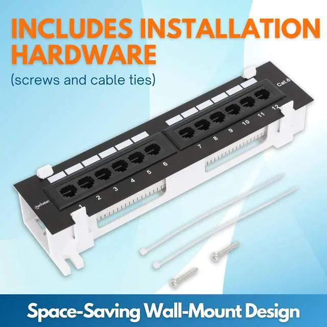 Alt view image 4 of 7 - 12-Port Network Patch Panel Cat-6 1U UL Listed - Wall Mount with 89D Bracket - Installer Grade 3µ Gold Plated Contacts - Lifetime Mfg Warranty 720779