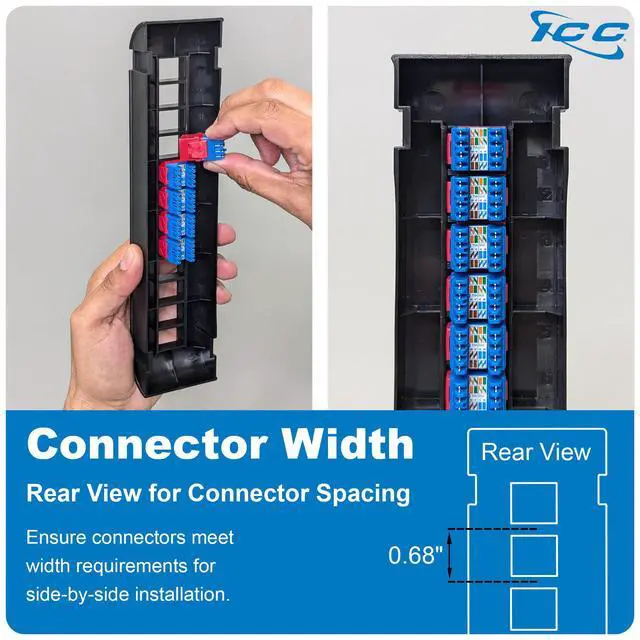 Alt view image 2 of 7 - 12-Port Blank Keystone Patch Panel with 89U Wall Mount Bracket, Works Only with ICC Slim Profile Keystone Jacks, UL Listed, IC107BP12V