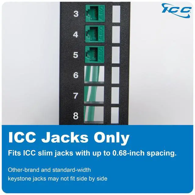 Alt view image 3 of 7 - 12-Port Blank Keystone Patch Panel with 89U Wall Mount Bracket, Works Only with ICC Slim Profile Keystone Jacks, UL Listed, IC107BP12V