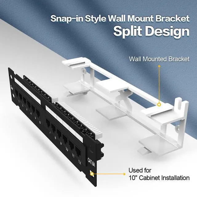 Alt view image 4 of 7 - 12 Port Patch Panel CAT6A Patch Panel(EC Listed) Wall Mount or Rack Mount 10inch Bracket Included and Ethernet Patch Panel Punch Down UTP for Cat6A,Cat6, Cat5e, Cat5 Cabling