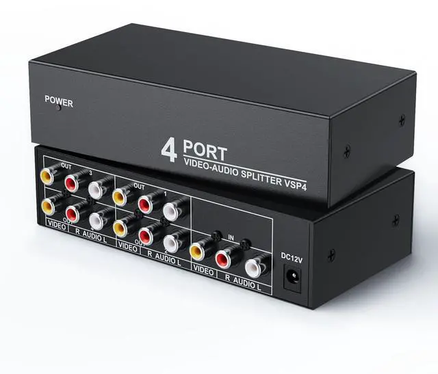 Main image of 3-RCA Splitter 1 in 4 Out Composite AV Distribution Box 4-Way w/Power