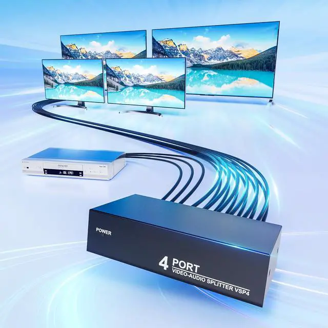 Alt view image 3 of 6 - 3-RCA Splitter 1 in 4 Out Composite AV Distribution Box 4-Way w/Power