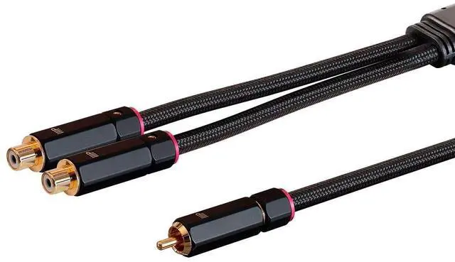 Main image of 1-Male to 2-Female RCA Y-Adapter - 1 Feet - Black | Gold Plated Connectors, Double Shielded With Copper Braiding - Onix Series, 12 Inch