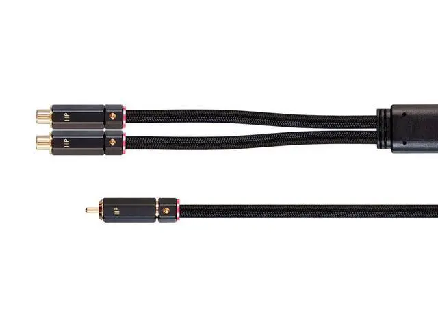 Alt view image 2 of 6 - 1-Male to 2-Female RCA Y-Adapter - 1 Feet - Black | Gold Plated Connectors, Double Shielded With Copper Braiding - Onix Series, 12 Inch