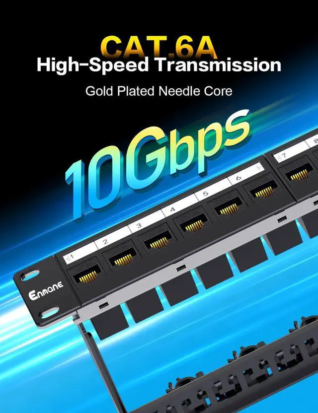 Alt view image 3 of 7 - 12 Port Cat6A Keystone Patch Panel, 1U 10-Inch Rack Mount RJ45 Feed Through Panel with Rear Cable Management Bar, Compatible with Cat5e/Cat6/Cat6A Keystone Jacks, Unshielded