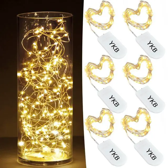 Main image of 6 PCS Fairy Lights LED Starry String Lights with 20 Micro LEDs on 3.3FT/1m Copper Wire, Powered by 2xCR2032(Incl) Batteries, for Wedding Party Holiday Halloween Christmas Decorations, Warm White