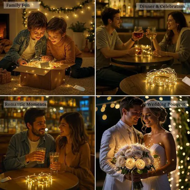 Alt view image 3 of 7 - 12-Pack Fairy String Lights, 7ft 20 LEDs Each, Battery Operated Copper Wire Lights, Warm White Decorative Lights for Wedding, Party, Christmas, Holiday Décor & DIY Crafts