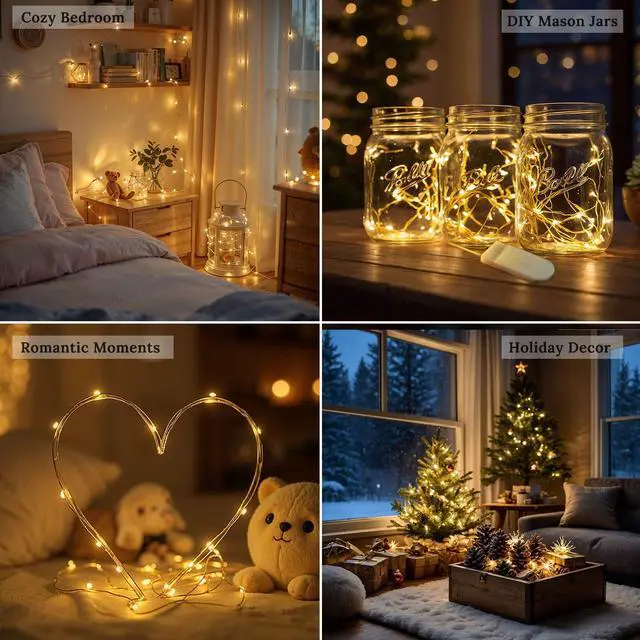 Alt view image 2 of 7 - 12-Pack Fairy String Lights, 7ft 20 LEDs Each, Battery Operated Copper Wire Lights, Warm White Decorative Lights for Wedding, Party, Christmas, Holiday Décor & DIY Crafts