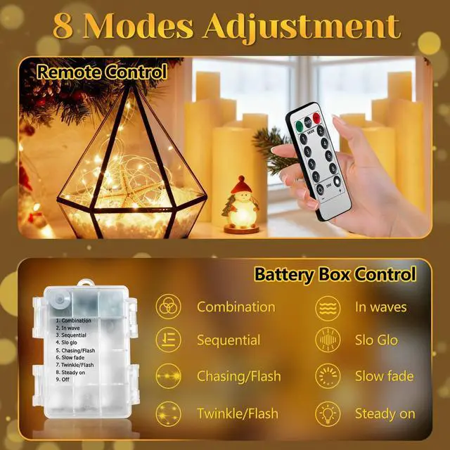 Alt view image 6 of 7 - 200 LED 67Ft Fairy Lights Battery Operated with RemoteWaterproof String Lights for Indoor & Outdoor,8 Modes Christmas Lights for Christmas Tree,Bedroom, Party,Wedding Decor