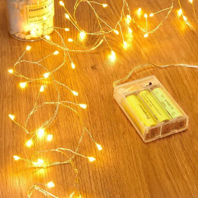 Main image of Fairy Lights Battery Operated, Twinkle String Waterproof Silver Wire 5 Feet 60 Led Firecracker Starry for DIY Wreath Home Wedding Party Bedroom Mason Jar Holiday Christmas, Warm White