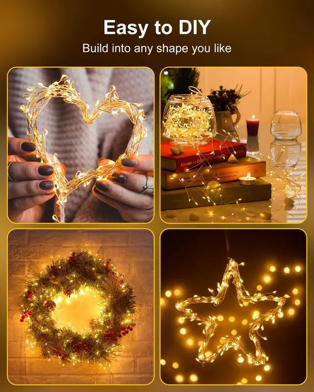 Alt view image 2 of 7 - Fairy Lights Battery Operated, Twinkle String Waterproof Silver Wire 5 Feet 60 Led Firecracker Starry for DIY Wreath Home Wedding Party Bedroom Mason Jar Holiday Christmas, Warm White