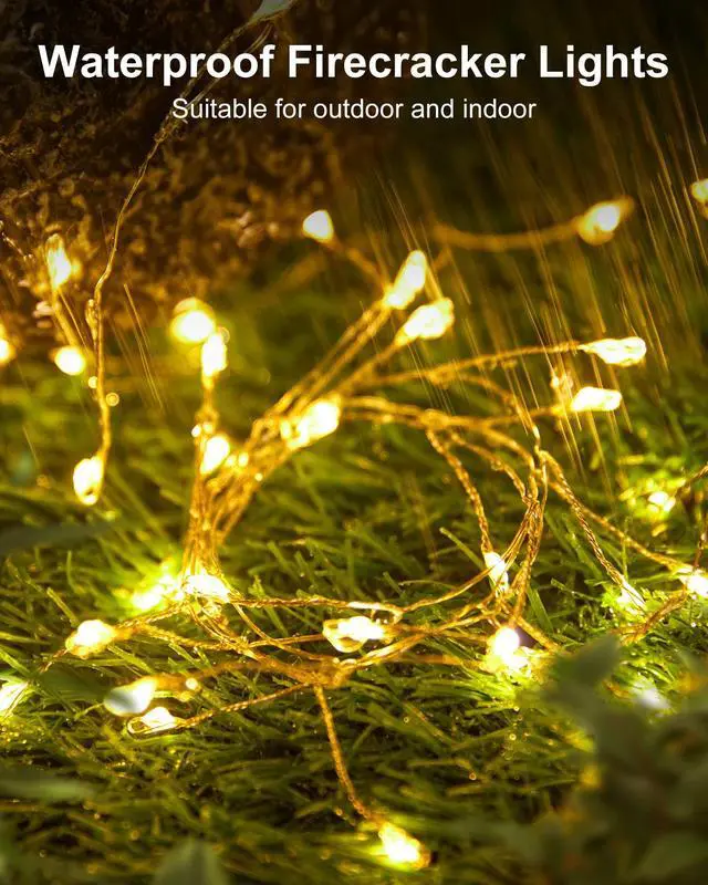 Alt view image 4 of 7 - Fairy Lights Battery Operated, Twinkle String Waterproof Silver Wire 5 Feet 60 Led Firecracker Starry for DIY Wreath Home Wedding Party Bedroom Mason Jar Holiday Christmas, Warm White