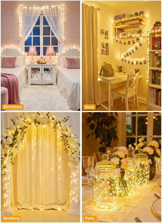 Alt view image 4 of 7 - Fairy Lights Battery Operated, 10Ft 120 LED Firecracker String Lights, Waterproof Silver Wire Starry Firefly Light for DIY Wreath Wedding Indoor Outdoor Christmas Garden Decorations