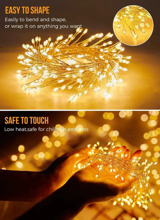 Alt view image 3 of 7 - Fairy Lights Battery Operated, 10Ft 120 LED Firecracker String Lights, Waterproof Silver Wire Starry Firefly Light for DIY Wreath Wedding Indoor Outdoor Christmas Garden Decorations