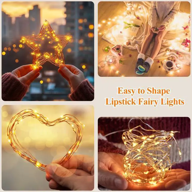 Alt view image 7 of 7 - Rechargeable Fairy Lights, 16FT 50 LED Battery Operated String Lights with Timer, Type-C, 8 Modes, Waterproof Twinkle Lights for Bedroom Wedding Christmas Decor, Warm White