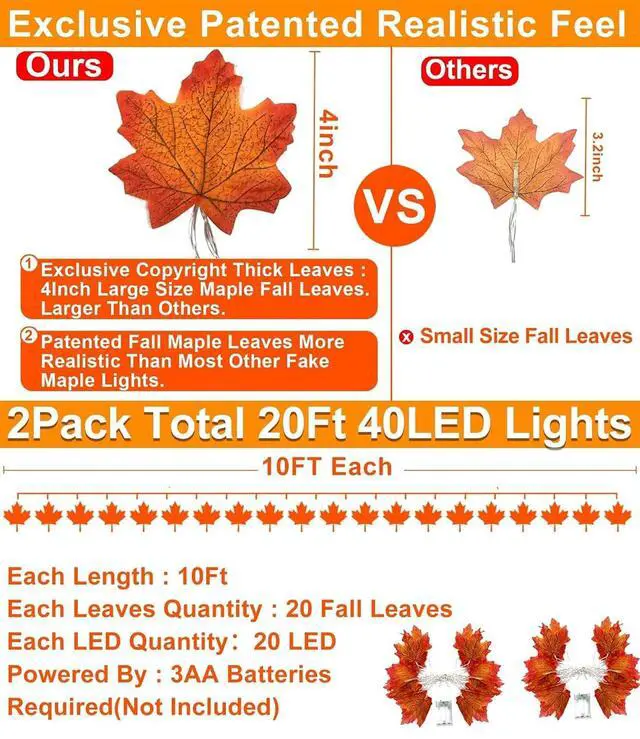 Alt view image 2 of 6 - Fall Decor 2 Pack Fall Garland with Lights Enlarged Maple Leaves 20Ft 40LED