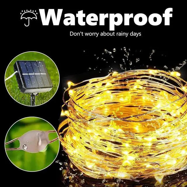 Alt view image 3 of 7 - Solar Fairy Lights Outdoor, 2 Pack Total 66ft 200 LED,Warm White