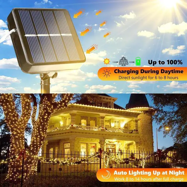 Alt view image 4 of 7 - Solar Fairy Lights Outdoor, 2 Pack Total 66ft 200 LED,Warm White