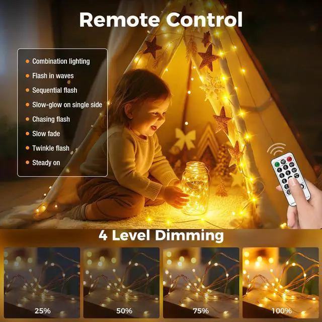Alt view image 2 of 7 - Fairy Lights Plug in with Remote, 33FT 100 LED Twinkle Lights