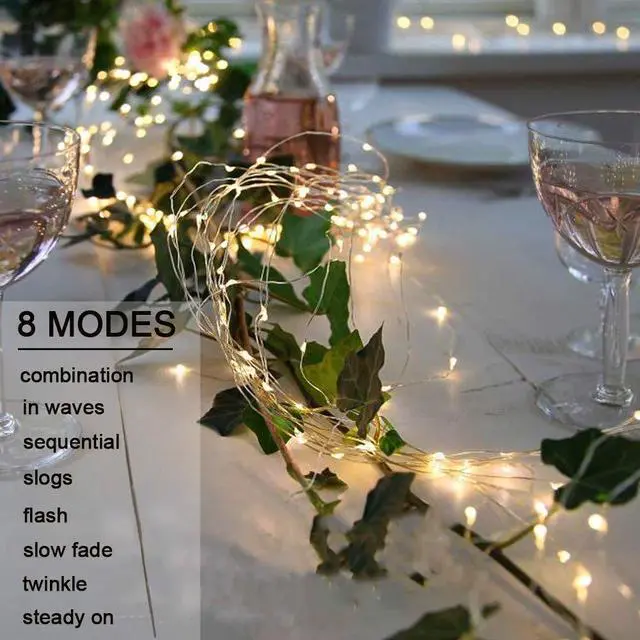 Alt view image 2 of 7 - 10 Strands 200 LEDs Hanging Twinkle Fairy Lights Battery Operated with Remote, Waterproof Waterfall Vine String Lights Silver Wire Branch Lights with Timer for Outdoor DIY Watering Can Lights