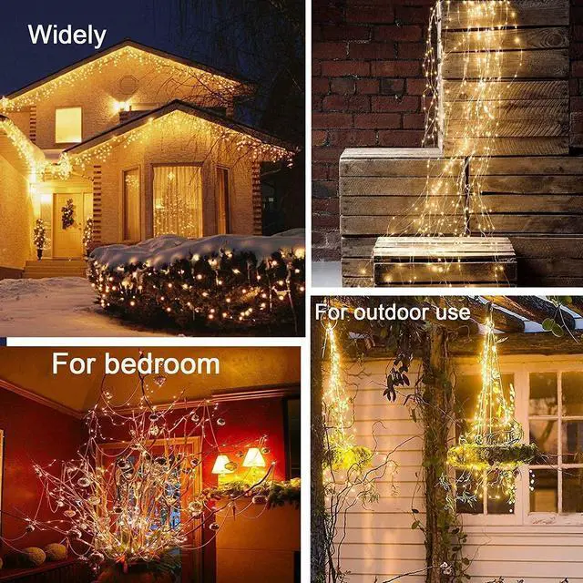 Alt view image 4 of 7 - 10 Strands 200 LEDs Hanging Twinkle Fairy Lights Battery Operated with Remote, Waterproof Waterfall Vine String Lights Silver Wire Branch Lights with Timer for Outdoor DIY Watering Can Lights
