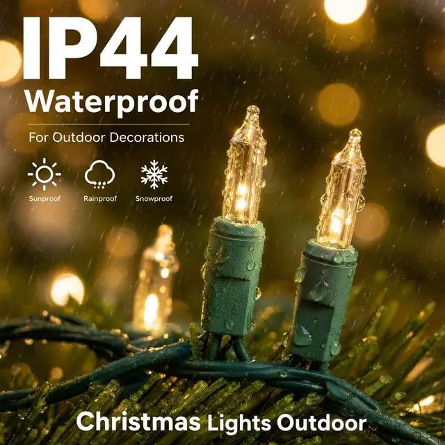 Alt view image 4 of 7 - Warm White Christmas Lights Outdoor, 20FT 100 Count Incandescent Christmas Light Indoor, Waterproof Christmas Tree String Lights for Xmas Decorations