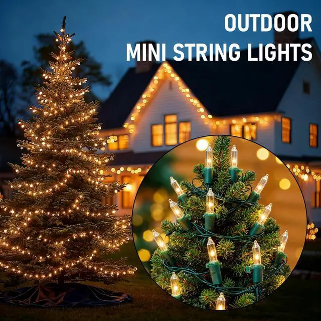 Alt view image 7 of 7 - Warm White Christmas Lights Outdoor, 20FT 100 Count Incandescent Christmas Light Indoor, Waterproof Christmas Tree String Lights for Xmas Decorations
