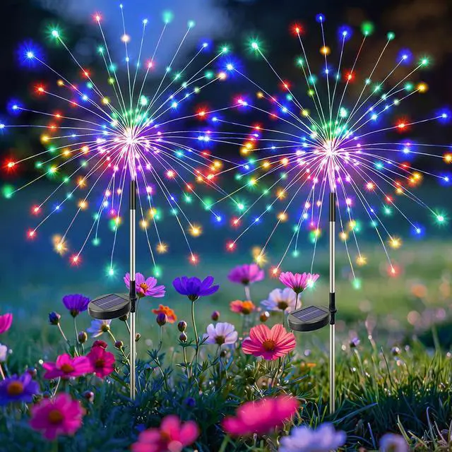 Main image of 2 Pack Solar Garden Lights Outdoor, 8 Modes Firework Lights Outside