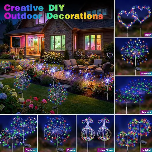 Alt view image 3 of 7 - 2 Pack Solar Garden Lights Outdoor, 8 Modes Firework Lights Outside