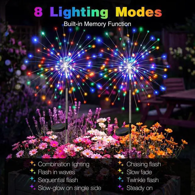 Alt view image 2 of 7 - 2 Pack Solar Garden Lights Outdoor, 8 Modes Firework Lights Outside